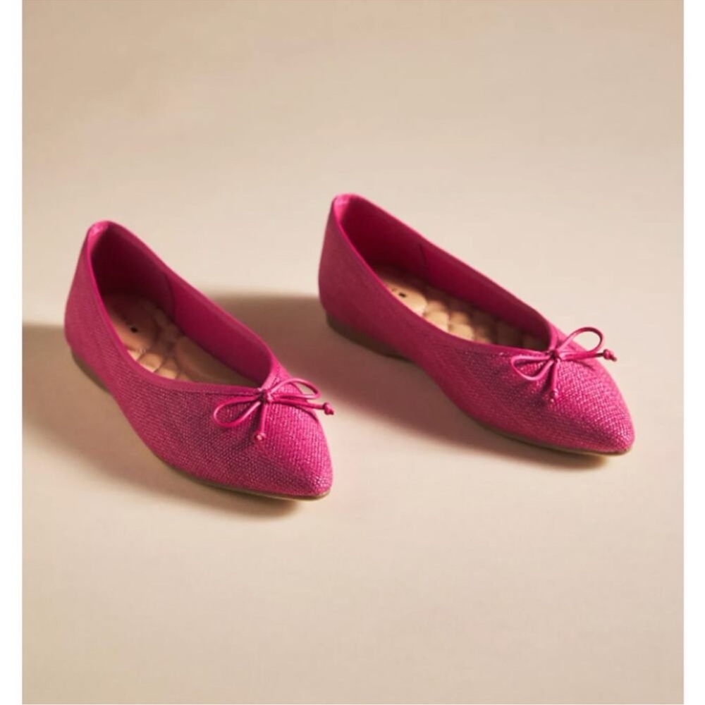 Birdies The Goldfinch Raspberry Pointed Toe Rafia Flats